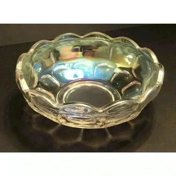 VTG Federal Yorktown Clear Iridescent Carnival Glass Bowl Grannycore Scalloped - Picture 2 of 15